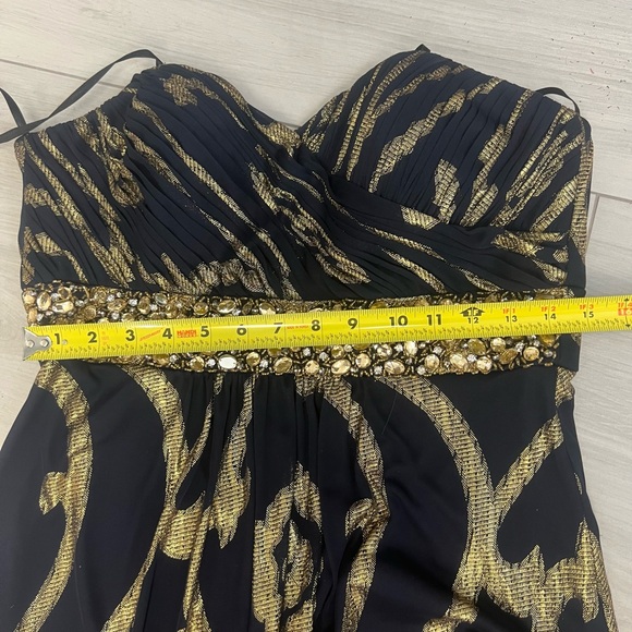 Betsy & Adam Navy Blue & Gold Metallic Strapless Glam Prom Evening Gown Sz 10 - Picture 7 of 8